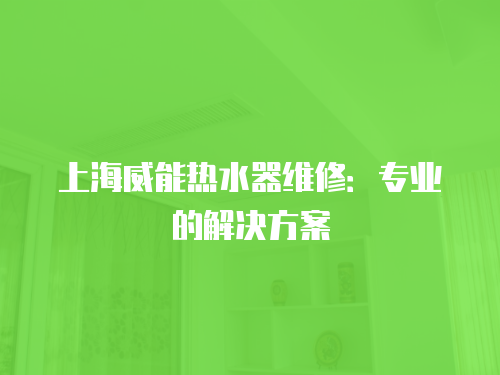 上海威能熱水器維修：專業(yè)的解決方案